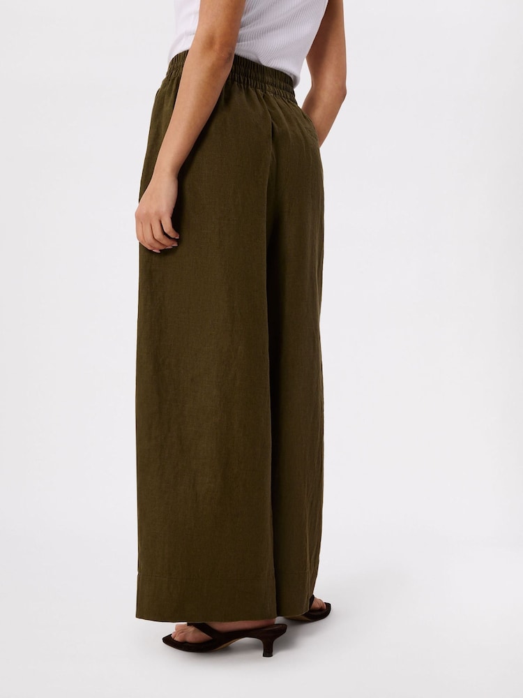 Whistles Green Elasticated Linen Crop Trousers - Image 2 of 4