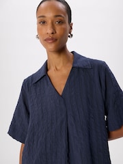 Whistles Blue Textured Relaxed Short Dress - Image 4 of 4