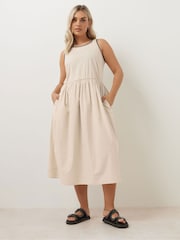 Yours Curve Natural Contrast Blanket Stitch Midi Dress - Image 1 of 4