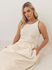 Yours Curve Natural Contrast Blanket Stitch Midi Dress - Image 4 of 4