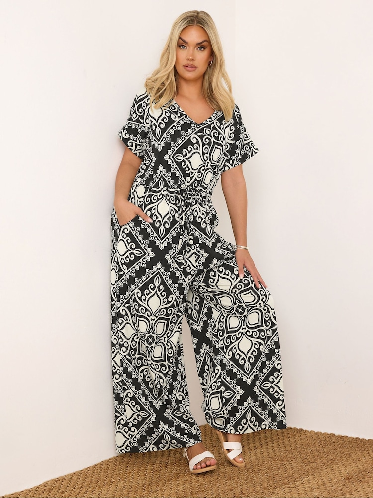 Yours Curve Paisley Print Wide Leg Jumpsuit - Image 1 of 5 Yours Curve Paisley Print Wide Leg Jumpsuit - Image 1 of 5