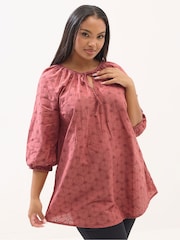 Yours Curve Orange Floral Broderie Anglaise Tie Front Top - Image 1 of 4