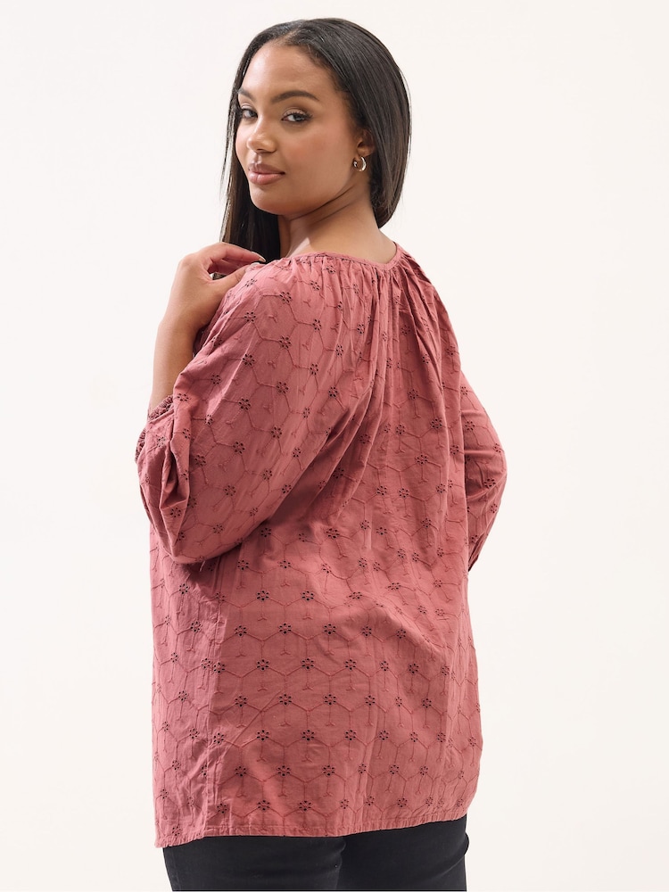 Yours Curve Orange Floral Broderie Anglaise Tie Front Top - Image 2 of 4 Yours Curve Orange Floral Broderie Anglaise Tie Front Top - Image 2 of 4