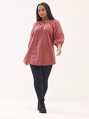 Yours Curve Orange Floral Broderie Anglaise Tie Front Top - Image 3 of 4