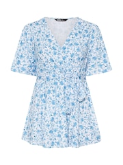 Yours Curve Floral Print Ribbed Wrap Top - Image 5 of 5