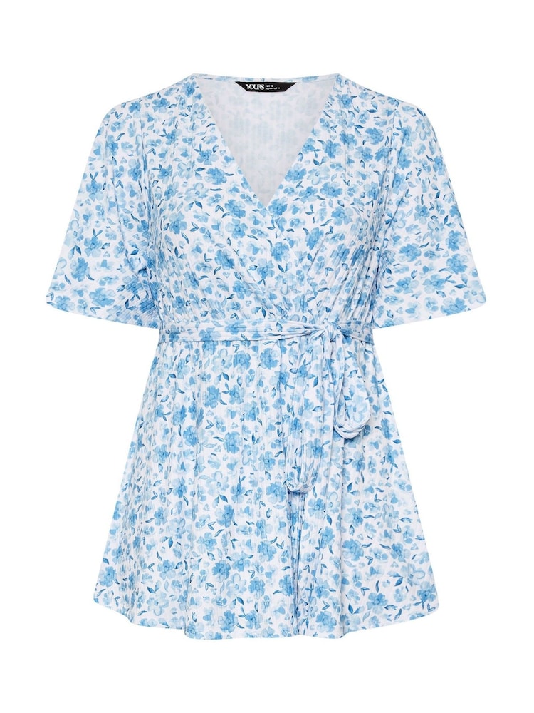 Yours Curve Floral Print Ribbed Wrap Top - Image 5 of 5