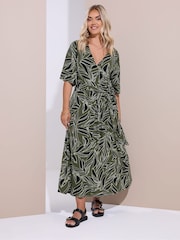 Yours Curve Green Leaf Wrap Maxi Dress - Image 1 of 5