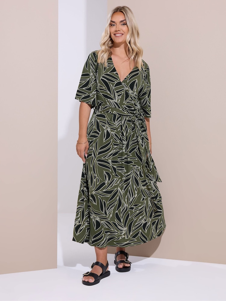 Yours Curve Green Leaf Wrap Maxi Dress - Image 1 of 5