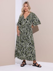 Yours Curve Green Leaf Wrap Maxi Dress - Image 2 of 5