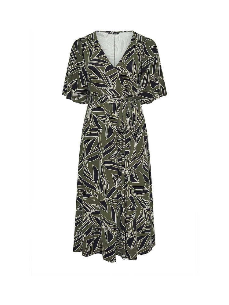 Yours Curve Green Leaf Wrap Maxi Dress - Image 5 of 5