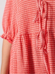 Yours Curve Red Gingham Bow Tie Front Peplum Top - Image 3 of 5