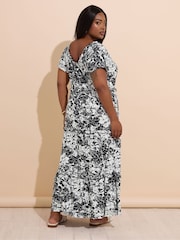 Yours Curve Black Floral Print Milkmaid Maxi Dress - Image 3 of 4