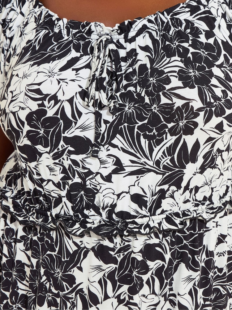 Yours Curve Black Floral Print Milkmaid Maxi Dress - Image 4 of 4