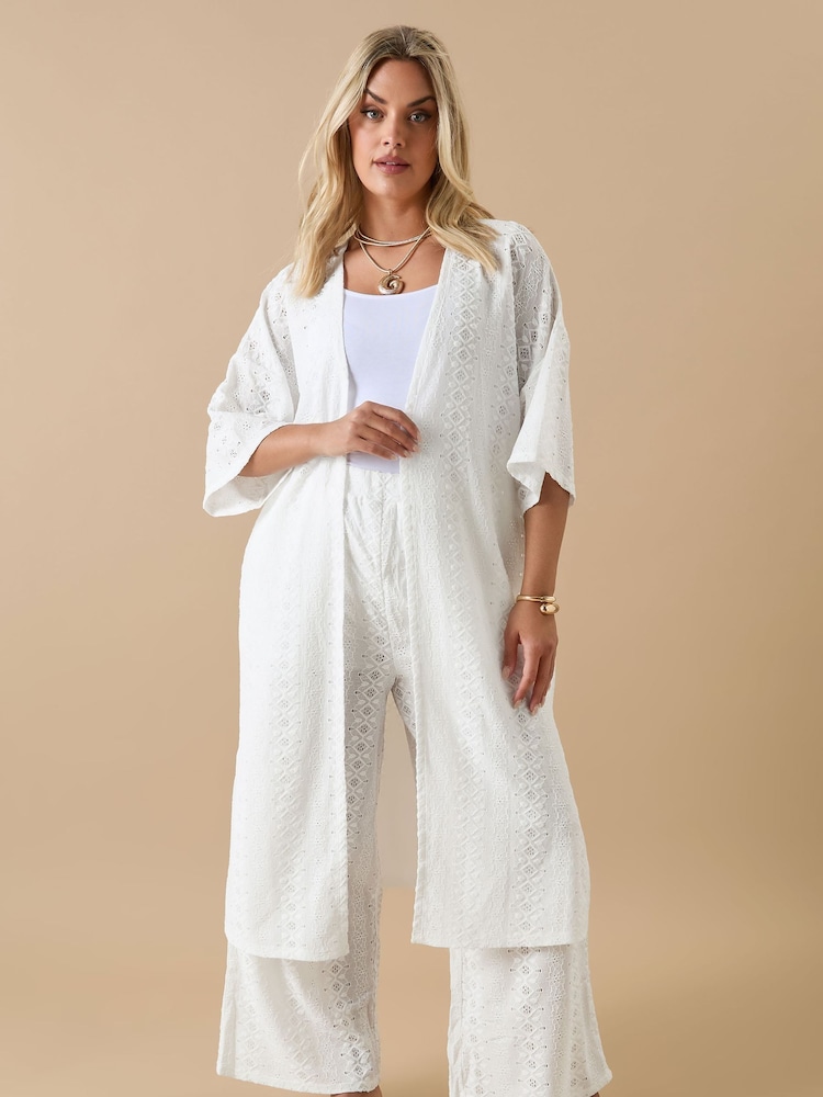 Yours Curve White Broderie Anglaise Kimono - Image 1 of 5