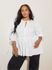 Yours Curve White Bow Tie Detail Top - Image 1 of 5