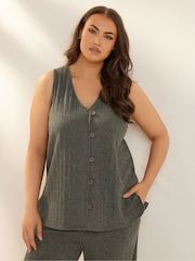 Yours Curve Green Textured Button Front Waistcoat - Image 1 of 4