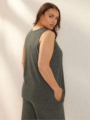 Yours Curve Green Textured Button Front Waistcoat - Image 3 of 4