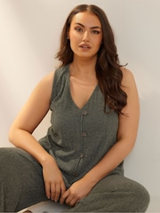 Yours Curve Green Textured Button Front Waistcoat - Image 4 of 4