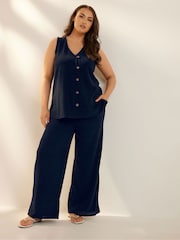 Yours Curve Blue Textured Button Front Waistcoat - Image 3 of 4