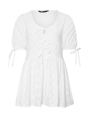 Yours Curve White Broderie Anglaise Tie Front Peplum Top - Image 5 of 5