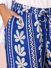 Yours Curve Blue Aztec Leaf Wide Leg Trousers - Image 3 of 5