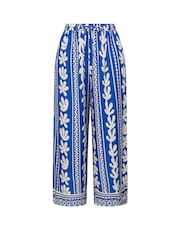 Yours Curve Blue Aztec Leaf Wide Leg Trousers - Image 5 of 5