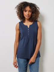 M&Co Blue Cotton Sleeveless Henley Top - Image 1 of 4