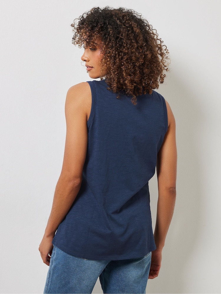 M&Co Blue Cotton Sleeveless Henley Top - Image 2 of 4