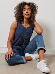 M&Co Blue Cotton Sleeveless Henley Top - Image 3 of 4