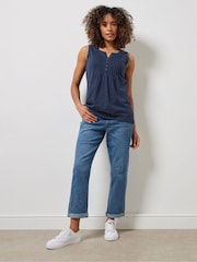 M&Co Blue Cotton Sleeveless Henley Top - Image 4 of 4