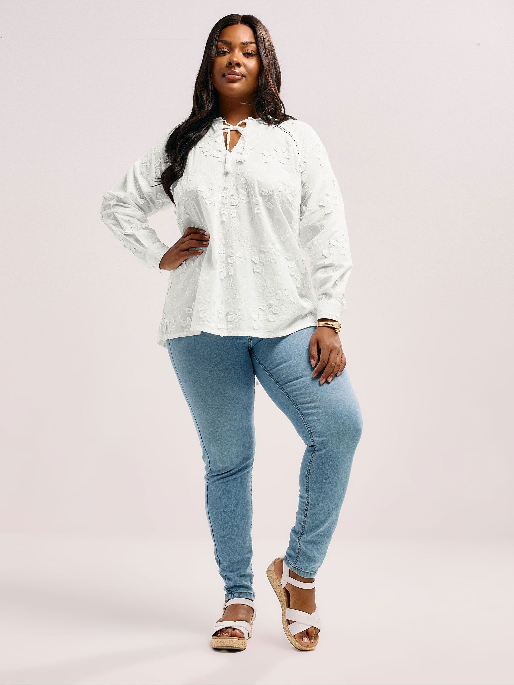 Buy Yours Curve White Floral Embroidered Tie Neck Blouse from Next USA