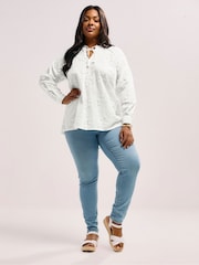 Yours Curve White Floral Embroidered Tie Neck Blouse - Image 4 of 5