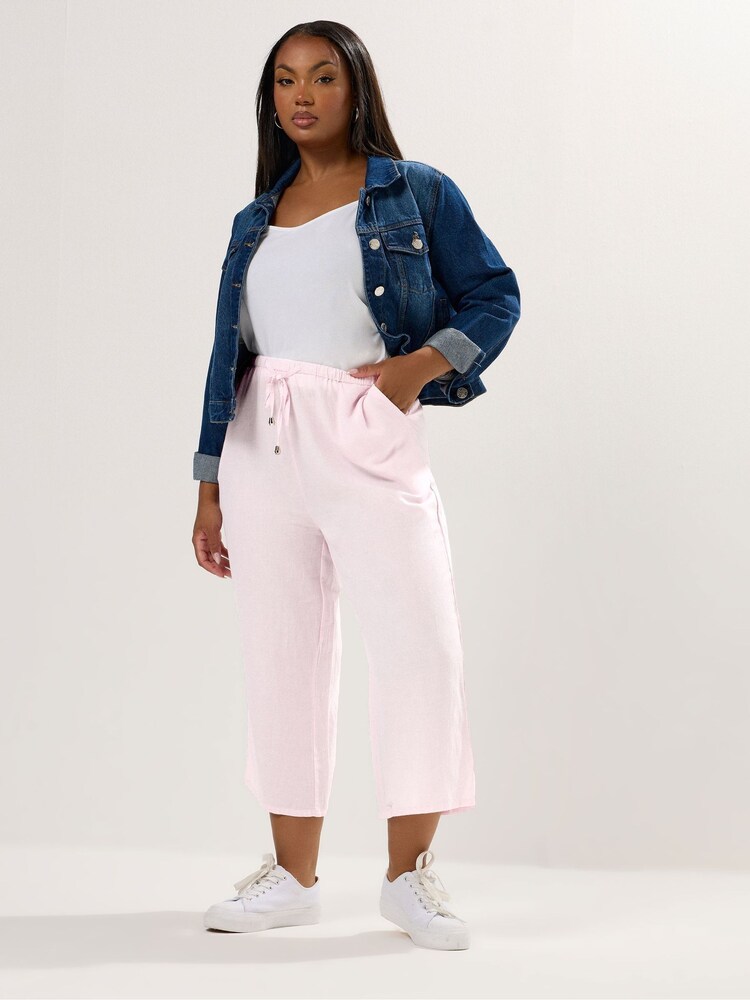 Yours Curve Pink Wide Leg Linen Blend Culottes - Image 2 of 5