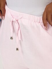 Yours Curve Pink Wide Leg Linen Blend Culottes - Image 4 of 5