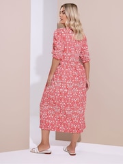 Yours Curve Red Floral Paisley Bow Tie Front Midi Dress - Image 3 of 4