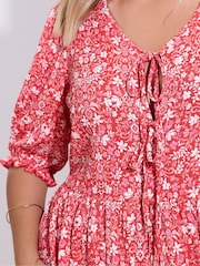 Yours Curve Red Floral Paisley Bow Tie Front Midi Dress - Image 4 of 4