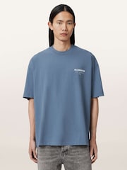 AllSaints Dark Blue Underground Oversized Cotton Crew Neck T-Shirt - Image 1 of 6