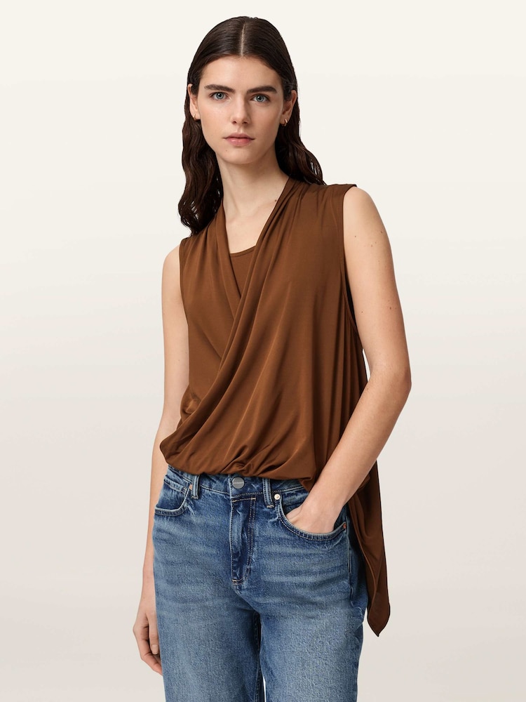 AllSaints Brown Adaline Top - Image 1 of 6