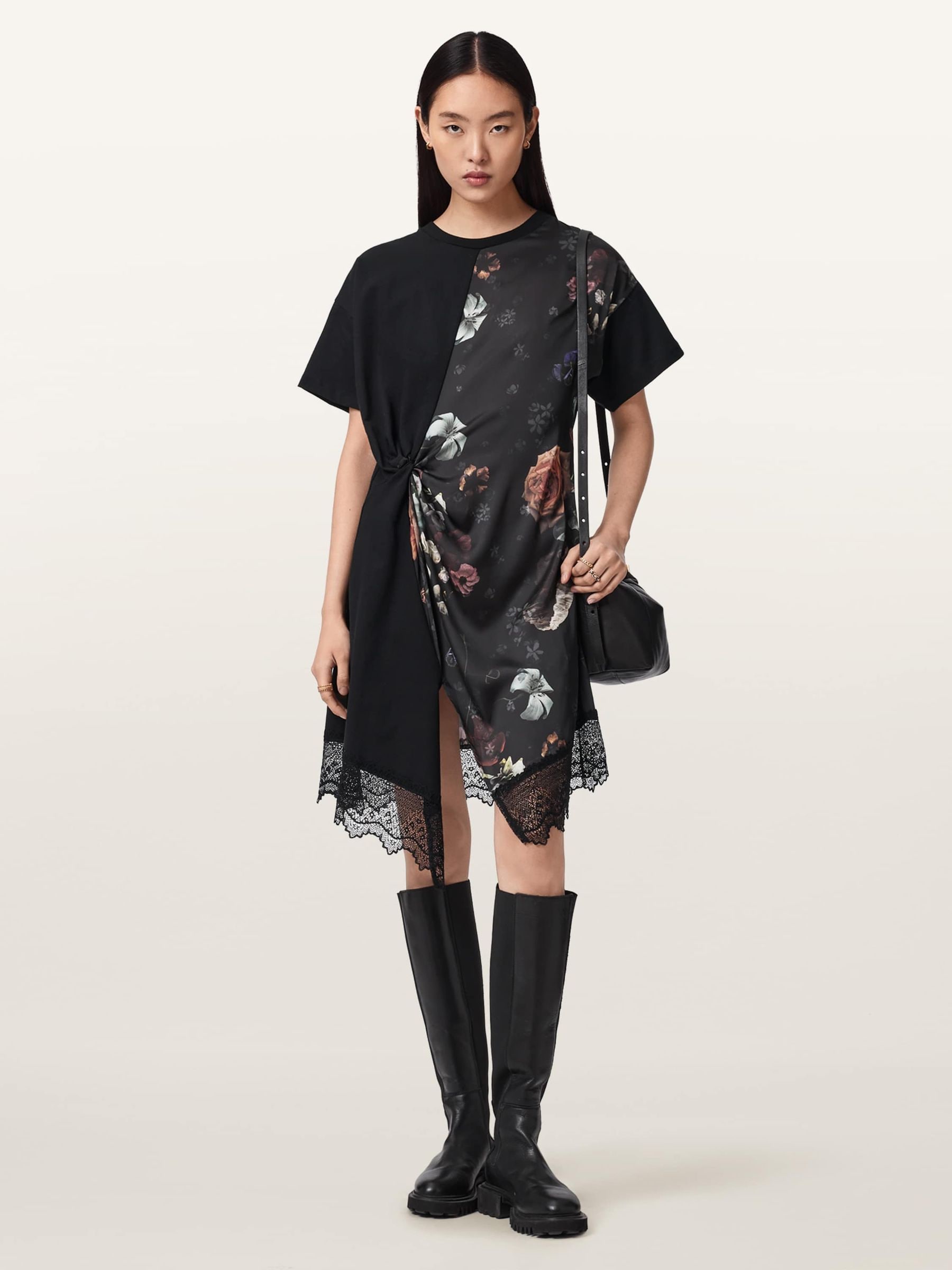 all saints black lace dress Allsaints Xanthe Lace-trimmed Maxi Dress