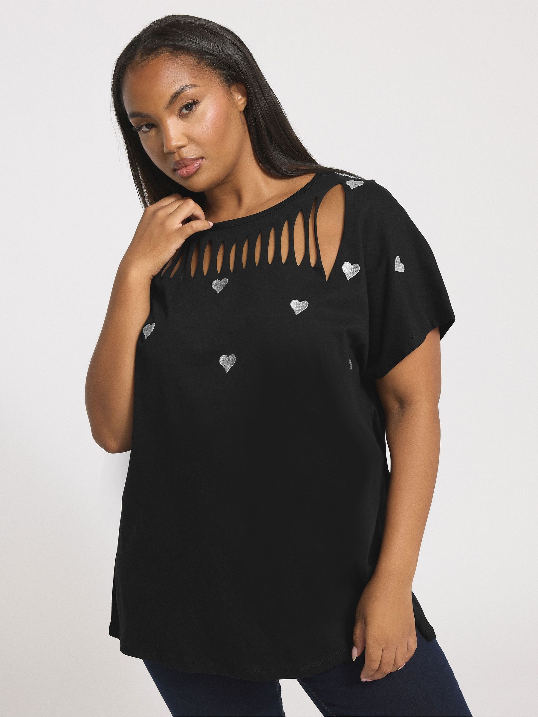 Buy Yours Curve Black Embroidered Heart Slash Detail Top from Next USA