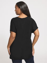 Yours Curve Black Embroidered Heart Slash Detail Top - Image 3 of 6