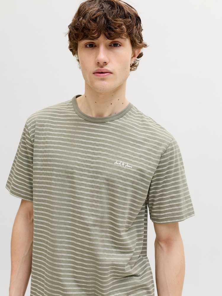 JACK & JONES Green Relaxed Fit Stripe T-Shirt - Image 1 of 4 JACK & JONES Green Relaxed Fit Stripe T-Shirt - Image 1 of 4