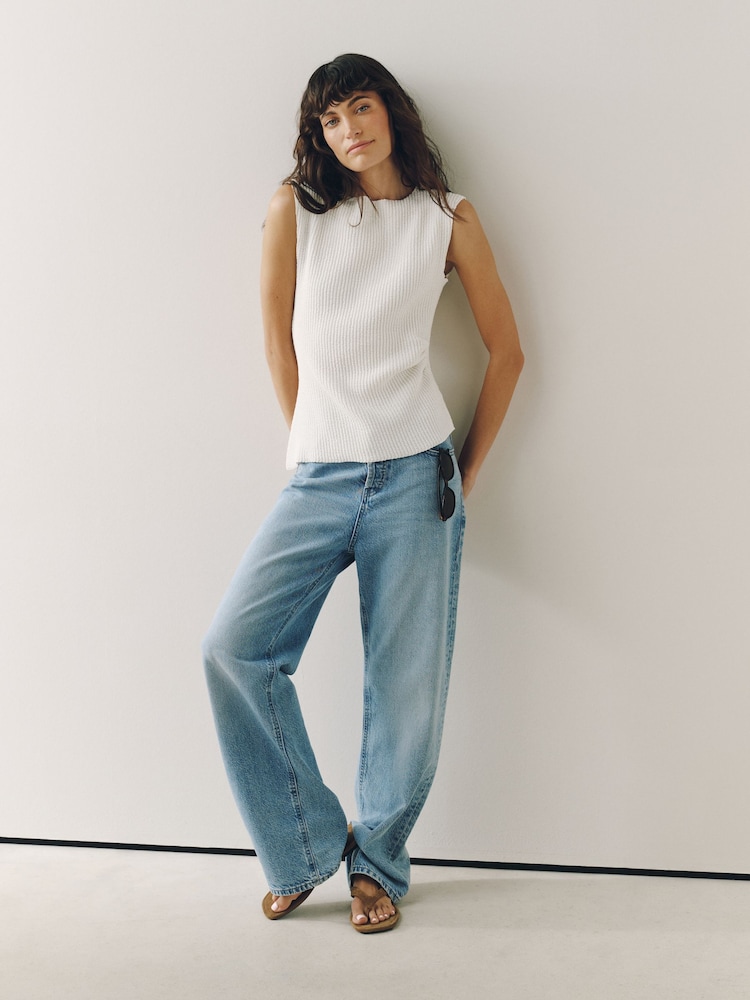 Ecru Texture Asymmetric Sleeveless Top - Image 2 of 8 Ecru Texture Asymmetric Sleeveless Top - Image 2 of 8