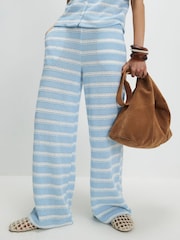 River Island Blue Stripe Textured Wide Leg Trousers - Image 1 of 4