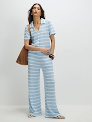 River Island Blue Stripe Textured Wide Leg Trousers - Image 3 of 4