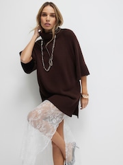 River Island High Neck Hybrid Lace Hem Midi Dress - Bild 1 von 4