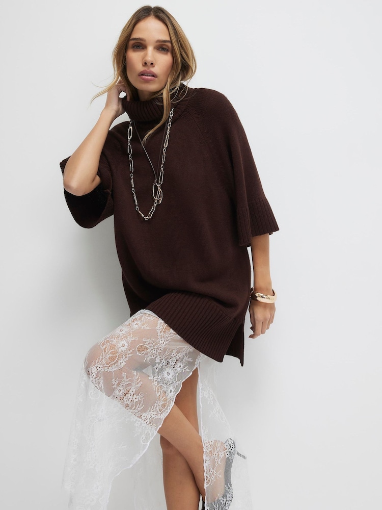 River Island High Neck Hybrid Lace Hem Midi Dress - Bild 1 von 4