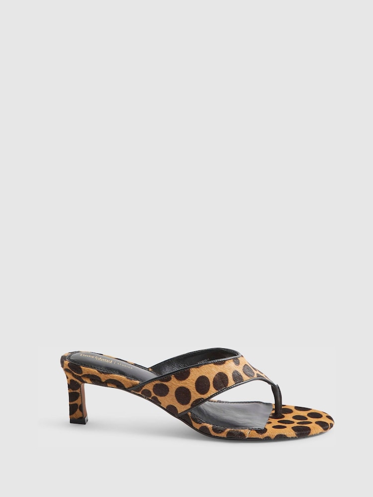River Island Brown Leopard Print Toe Thong Heeled Sandals - Image 2 of 5