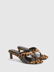 River Island Brown Leopard Print Toe Thong Heeled Sandals - Image 3 of 5