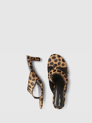 River Island Brown Leopard Print Toe Thong Heeled Sandals - Image 4 of 5